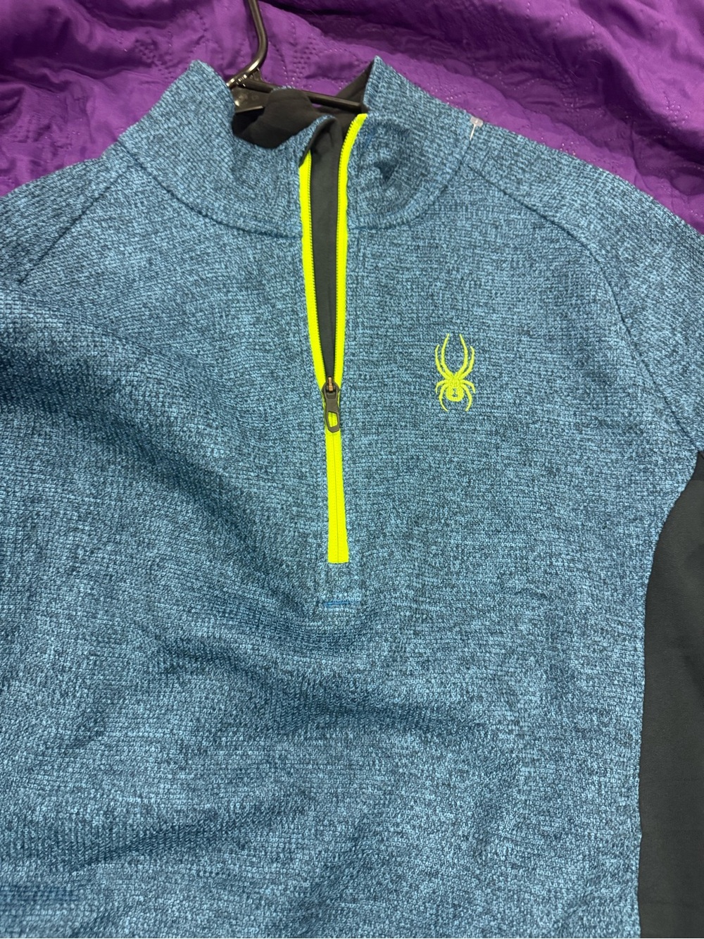 Spyder Men’s Heather Blue Half-Zip Sweater with Neon Yellow Accents